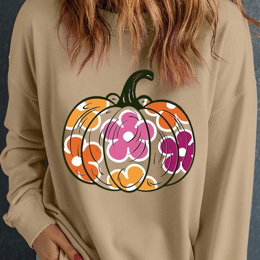 Pumpkin & Flower Graphic Long Sleeve Sweatshirt - Picture 2 of 3